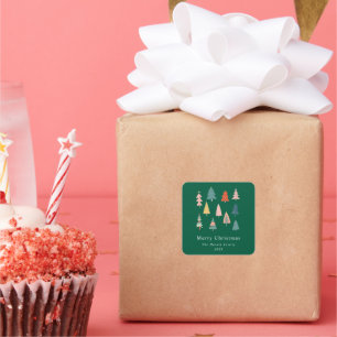 Green Modern and Simple Elegant Christmas Trees Square Sticker