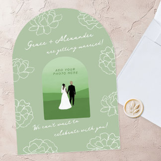 Green Modern Arch Botanical Wedding Invitation
