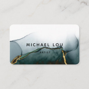 Green Modern Art Liquid Watercolor Business Card