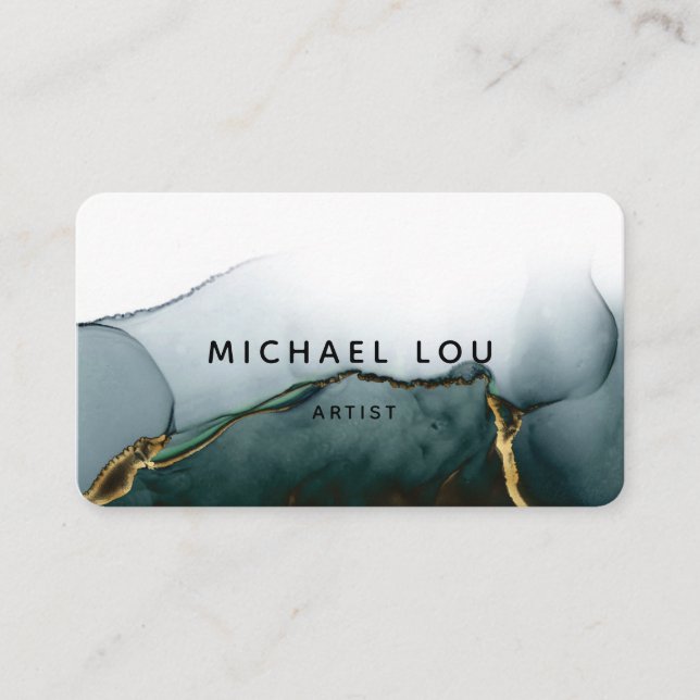 Green Modern Art Liquid Watercolor Business Card (Front)