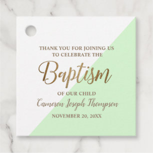 Green modern Baby baptism name thank you Favour Tags