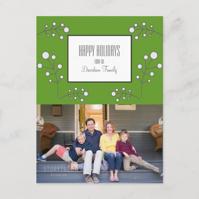 Green Modern Berry Holiday Photo Postcard (Front)