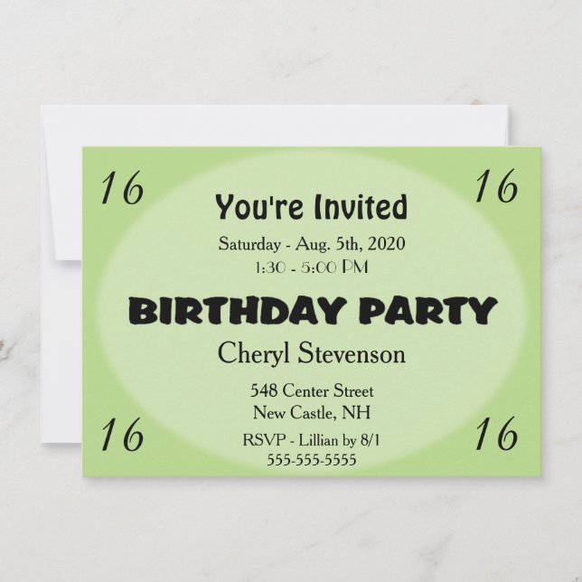 Green Modern Birthday Invitation (Front)