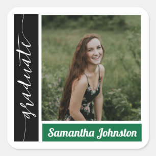 Green Modern Block Photo Graduation Square Sticker