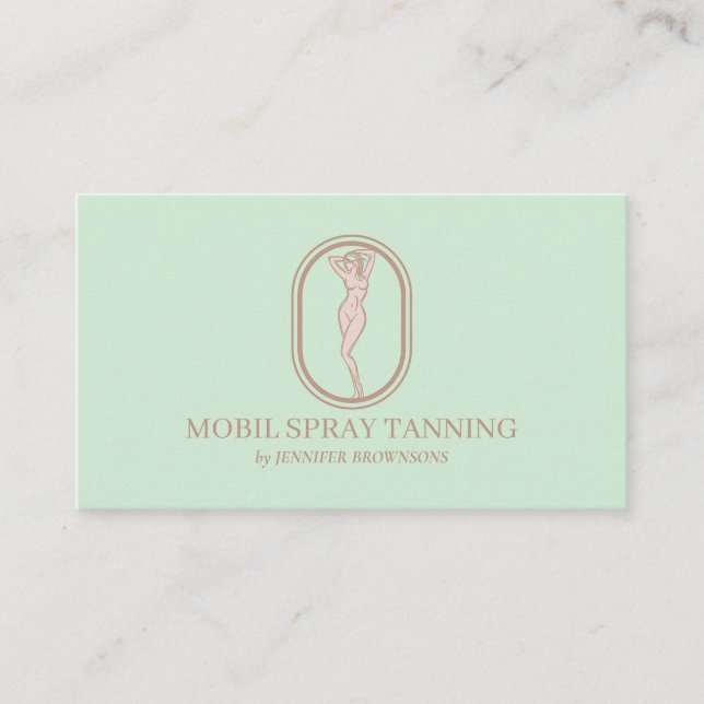 Green Modern Blush Spray Tan Body Skincare Business Card (Front)