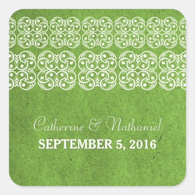 Green Modern Bohemian Wedding Stickers (Front)