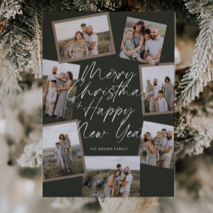 Green Modern Boho 8 Photo Collage Christmas Holiday Card