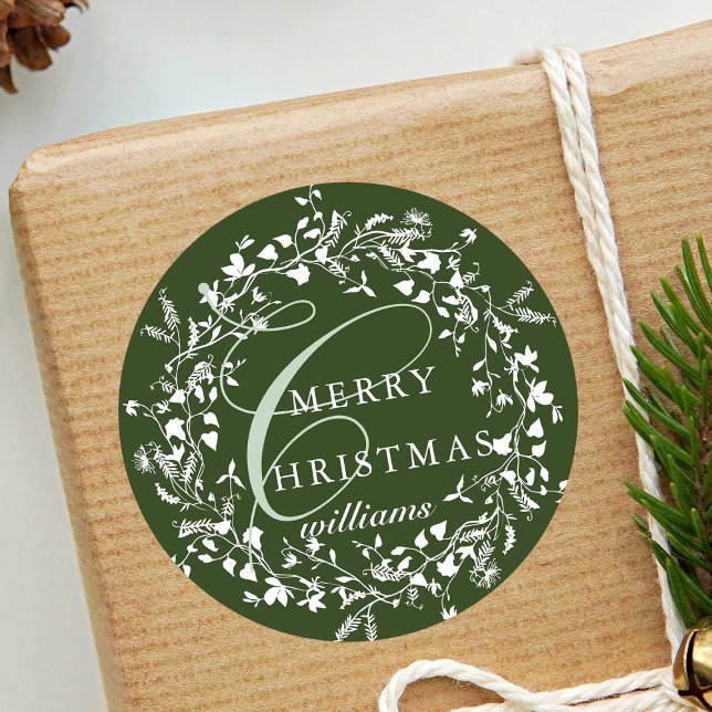 Green Modern Boho Wildflower Wreath Christmas Classic Round Sticker (Creator Uploaded)