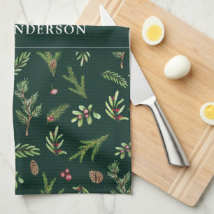 Green modern botanical elegant contemporary tea towel