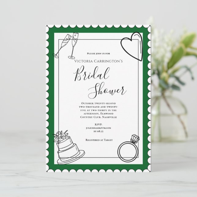 Green Modern Bridal Shower Invitation (Standing Front)