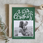 Green Modern Calligraphy Photo Merry Christmas Holiday Card<br><div class="desc">Merry Christmas! Send Christmas wishes to family and friends with this customisable photo Christmas card. It features modern calligraphy and a simple script on a green background. Personalise this modern calligraphy Christmas card by adding your photo,  message and names. This modern Christmas card is available on other cardstock.</div>