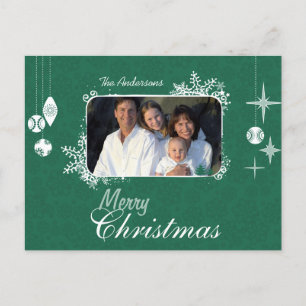 Green Modern Christmas Family  Photo Postcard