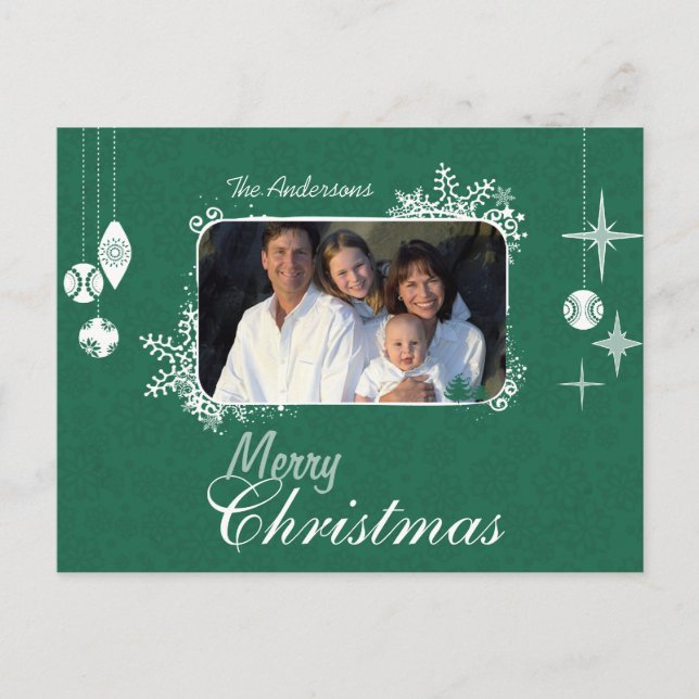 Green Modern Christmas Family  Photo Postcard (Front)