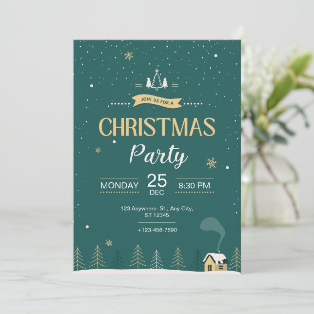 Green Modern Christmas Party  Invitation (Standing Front)