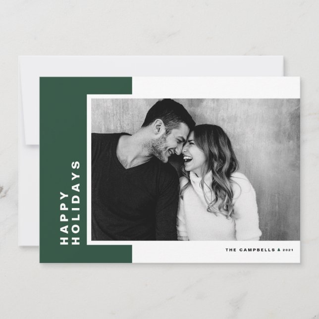 Green Modern Colour Block Happy Holidays Photo Holiday Card (Front)