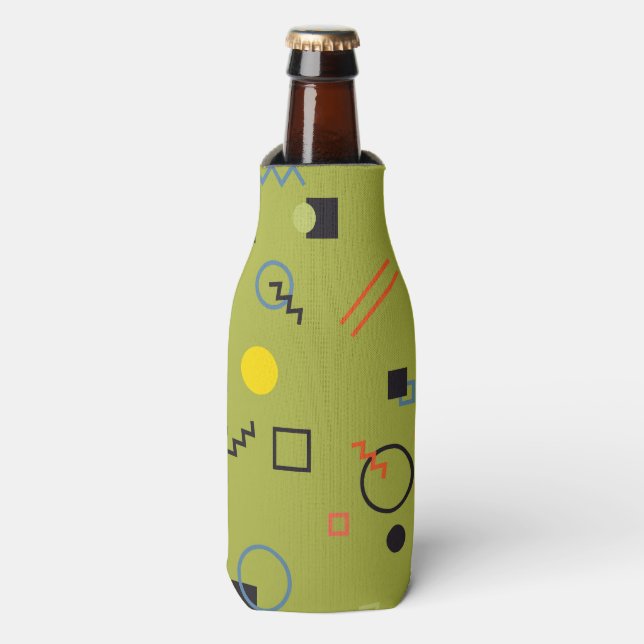 Green, modern, cool, trendy, urban,Memphis pattern Bottle Cooler (Bottle Front)