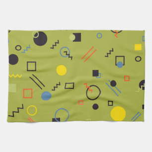 Green, modern, cool, trendy, urban,Memphis pattern Tea Towel