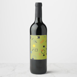 Green, modern, cool, trendy, urban,Memphis pattern Wine Label