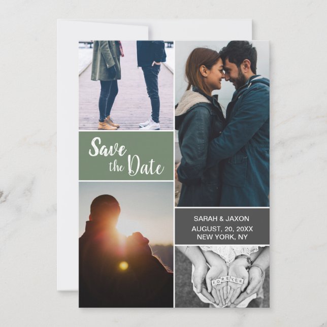 Green Modern Custom engagement photos collage (Front)