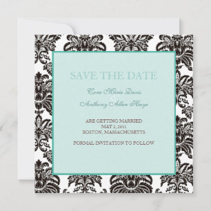 Green modern damask save the date card