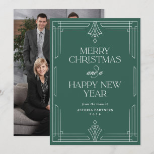 Green Modern Deco Elegant Corporate Christmas Holiday Card