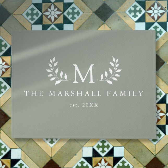 Green Modern Elegant Floral Monogram Family Name Doormat (Green Modern Elegant Floral Monogram Family Name Doormat)