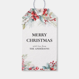 Green Modern Elegant Holly Berries Christmas Gift Tags
