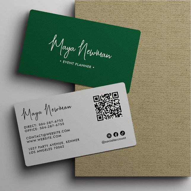GREEN Modern Elegant Minimal QR Code Professional  Business Card (Creator Uploaded)