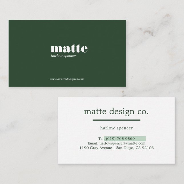 Green | Modern Elegant Minimalist Professional Business Card (Front/Back)