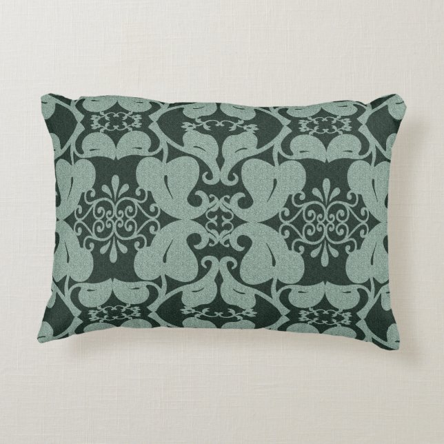 Green Modern Elegant Ornate Leaf Pattern Decorative Cushion (Back)