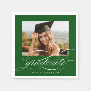 Green Modern Elegant Script Photo Graduation Party Napkin