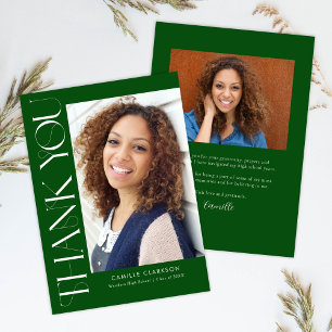 Green Modern Elegant Vertical Two Photo Graduation Thank You Card