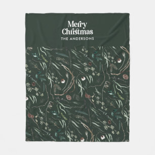 Green modern elegant watercolor botanical rustic f fleece blanket