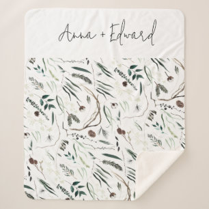 Green modern elegant watercolor botanical rustic f sherpa blanket