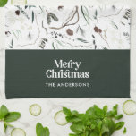 Green modern elegant watercolor botanical rustic tea towel<br><div class="desc">Green modern elegant rustic watercolor dried botanical floral muted colours holiday Christmas design.</div>