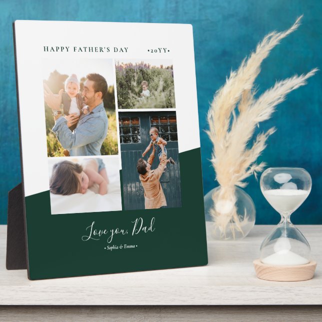 Green Modern Fathers day gift Photo Collage Plaque (Side)