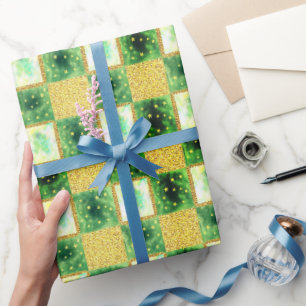 Green   Modern Faux Glitter & Opal Wrapping Paper