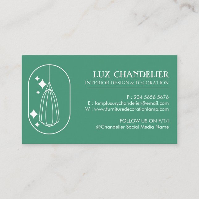 Green Modern Furniture Decoration Chandelier Lamp Business Card (Front)