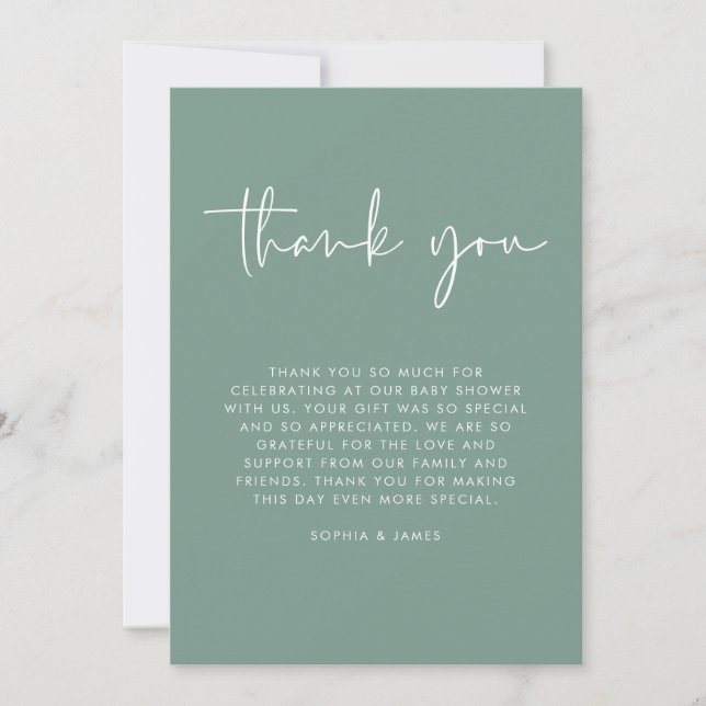 Green Modern Gender Neutral Baby Shower Thank You Invitation (Front)