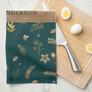 Green Modern Gold Arch elegant contemporary Tea Towel