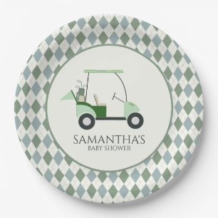 Green Modern Golf Baby Gender Reveal Par-tee Paper Plate
