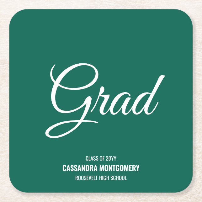Green Modern Graduation Party Square Paper Coaster (Front)
