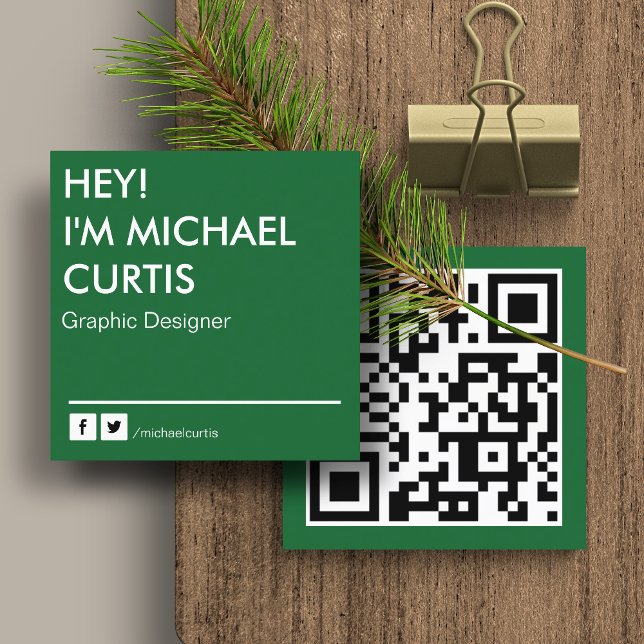 Green Modern Graphic Designer QR Code Square Business Card (Creator Uploaded)