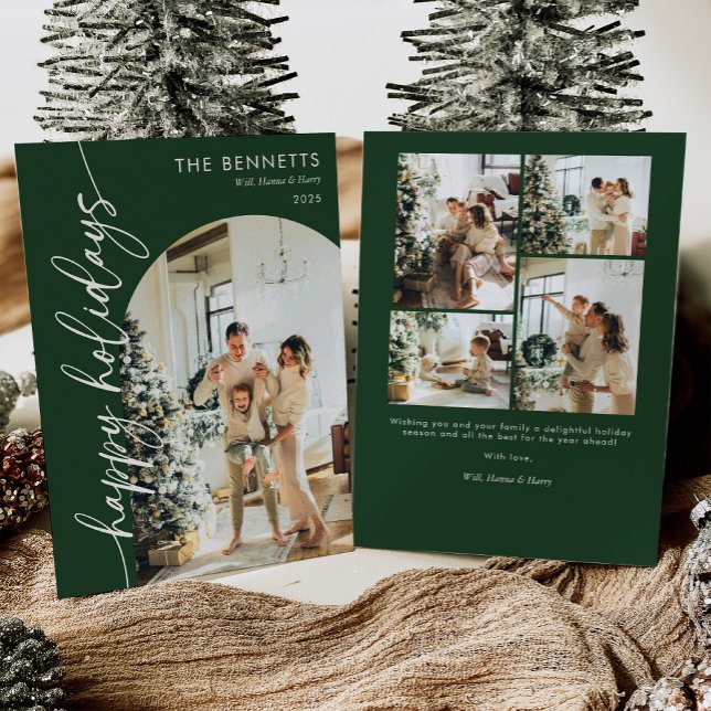 Green Modern Happy Holidays Arch Photo Holiday Card (Creator Uploaded)