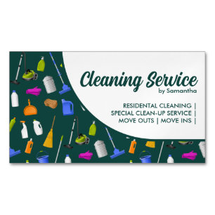 Green Modern House Cleaning Service Magnetic Business Card