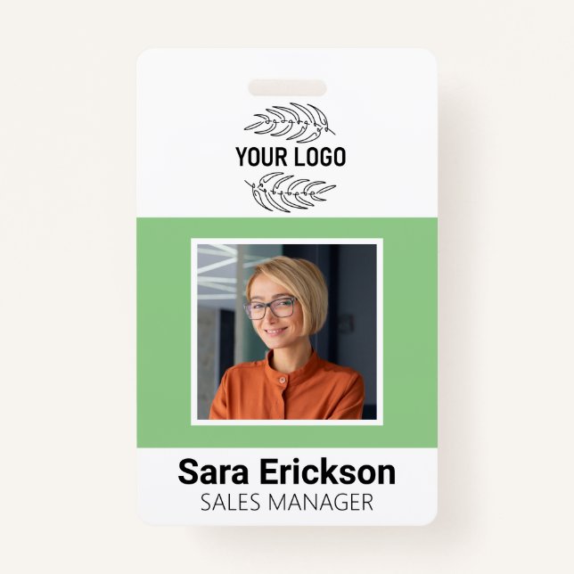 Green Modern ID Card Business Employee QR ID Badge (Front)