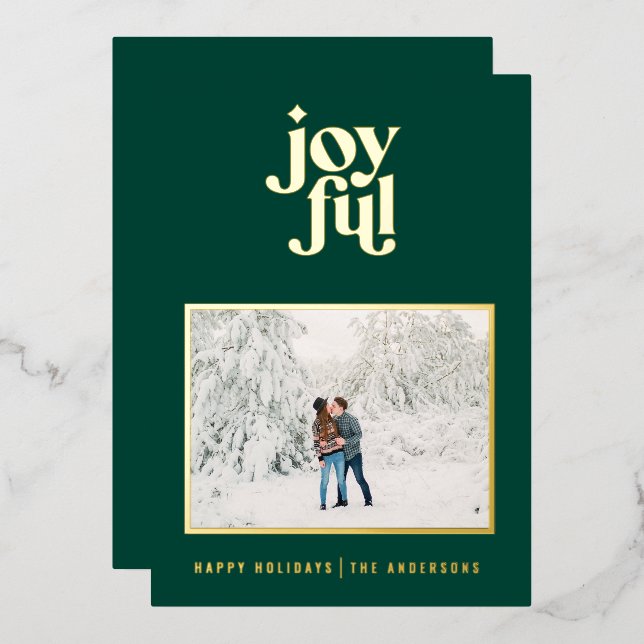 green modern joyful 1 photo  foil holiday card (Front/Back)