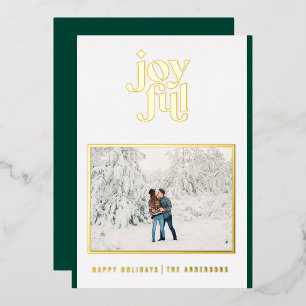green modern joyful 1 photo  foil holiday card