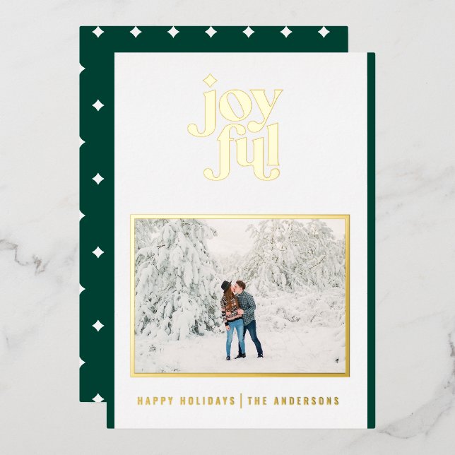 green modern joyful 1 photo  foil holiday card (Front/Back)