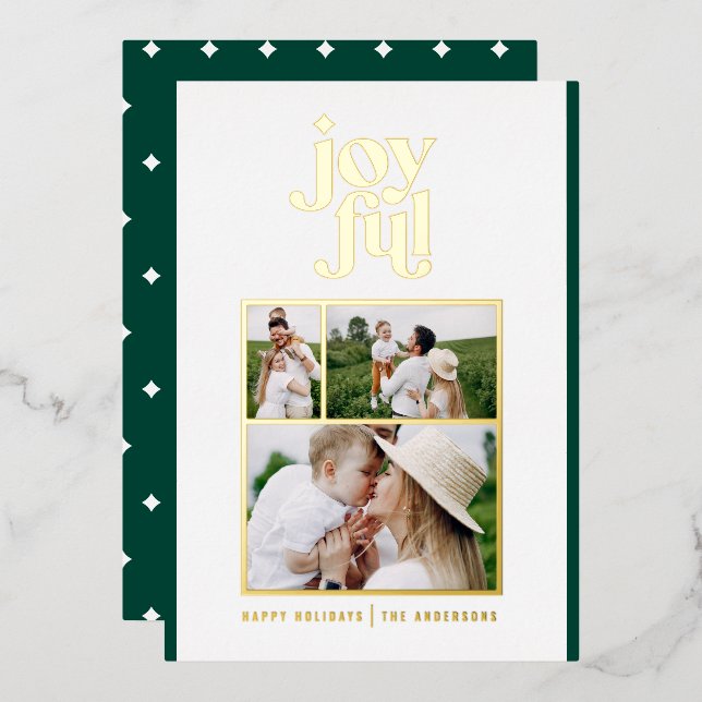 green modern joyful 3 photo  foil holiday  (Front/Back)